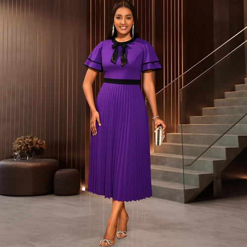 Women's pleated midi dress with elegant ruffle details StylebySassy