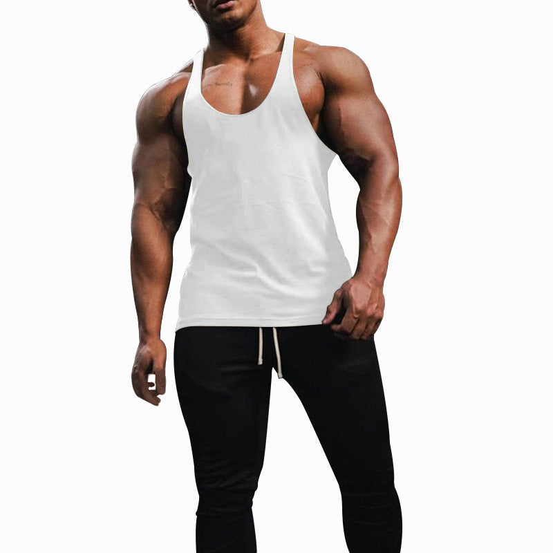 Men's athletic tank top with deep armholes and narrow straps at the back made of cotton stretch StylebySassy