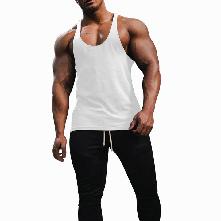 Men's athletic tank top with deep armholes and narrow straps at the back made of cotton stretch StylebySassy