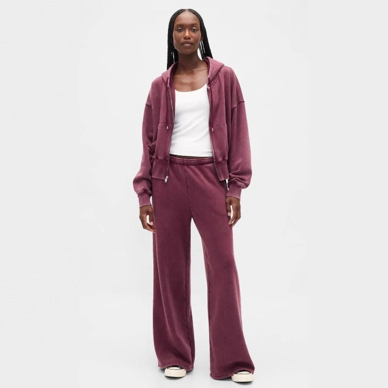 Women's two-piece terry loungewear set with zip hooded jacket and wide-cut jogging pants StylebySassy