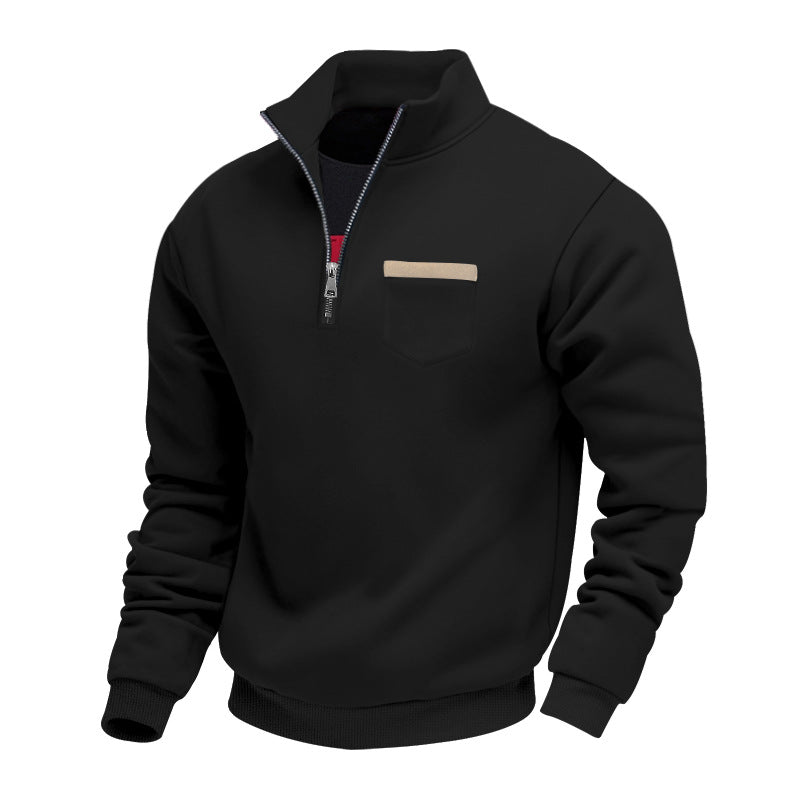 Men's nan sweatshirt with half zipper, stand-up collar, and chest pocket StylebySassy