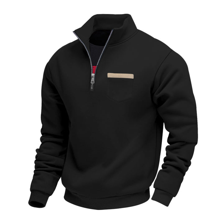 Men's nan sweatshirt with half zipper, stand-up collar, and chest pocket StylebySassy