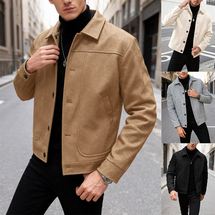 Men's modern trucker overshirt made of suede imitation with decorative stitching and patch pockets StylebySassy
