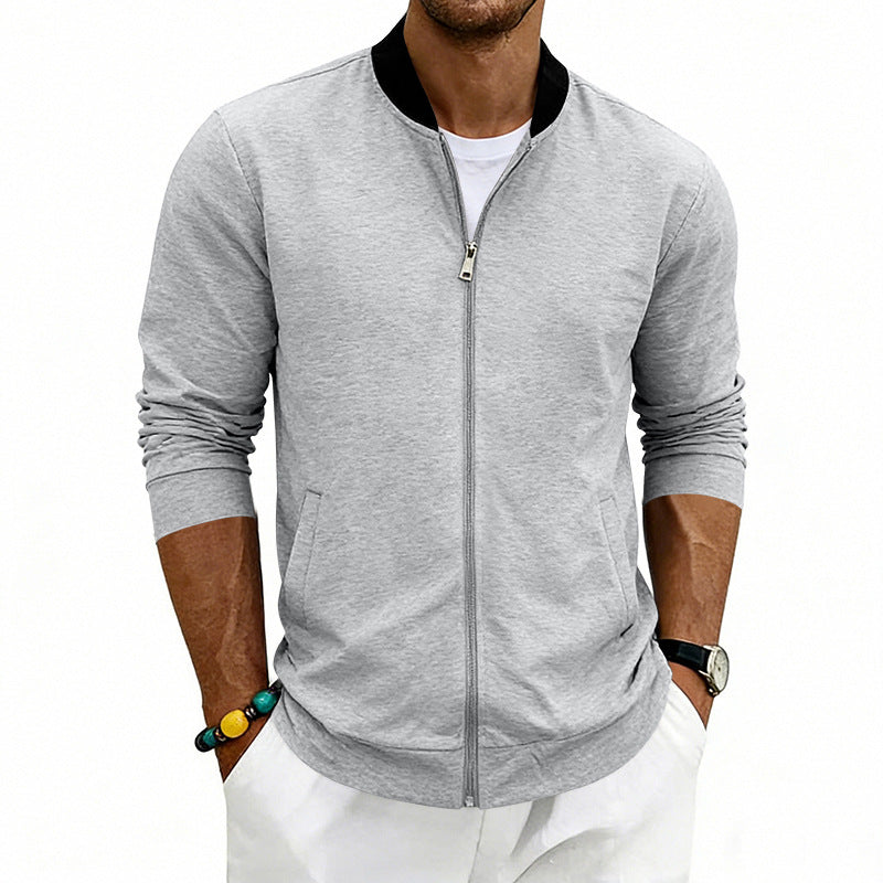 Men's lightweight bomber jacket made of jersey with stand-up collar, elastic cuffs, and concealed pockets StylebySassy