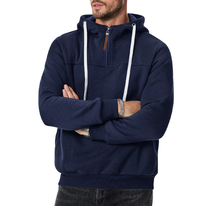 Men's nano sweat half-zip with textured interior, adjustable hood and wide ribbed hem StylebySassy