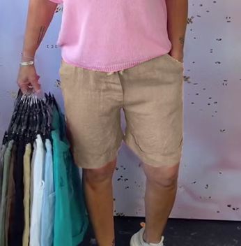 Women's linen blend relaxed shorts with elastic comfort waistband and side pockets StylebySassy