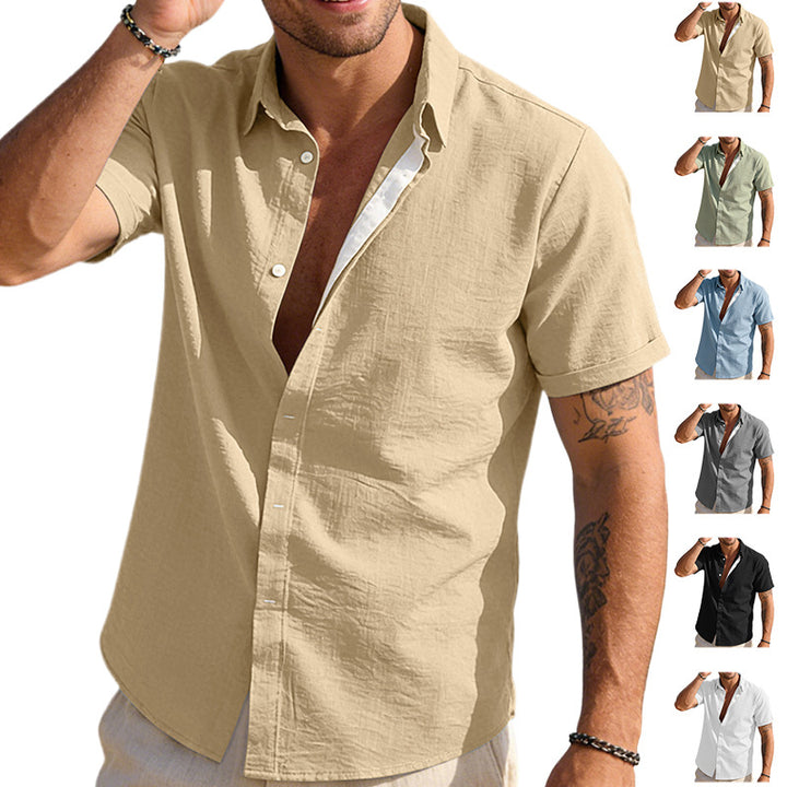 Men's breathable linen shirt with kent collar and rolled-up sleeves StylebySassy