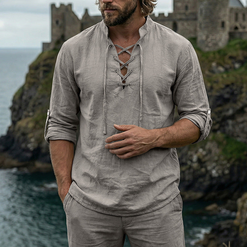 Men's Crinkle Linen Long Sleeve Shirt with Rollable Sleeves StylebySassy