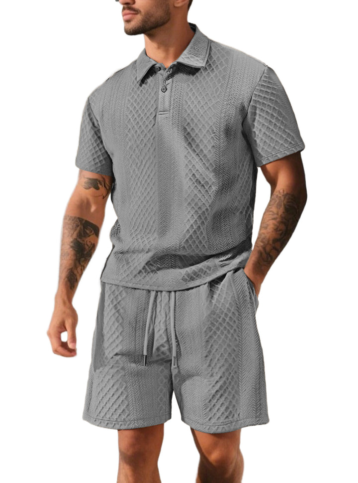 Men's structured polo shirt and bermuda shorts set made of quilted cotton blend StylebySassy