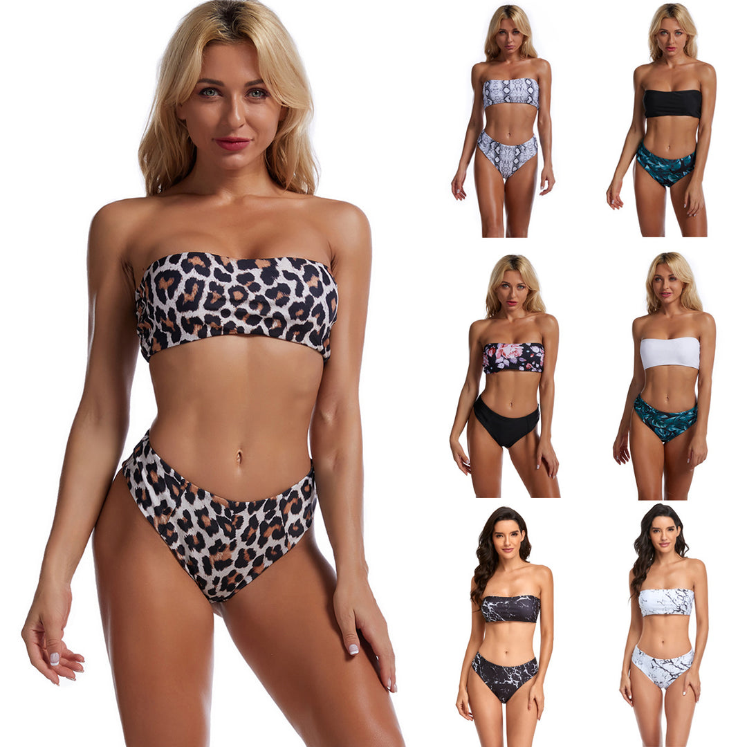 Women's Bandeau Bikini with Floral Top and High Waist StylebySassy