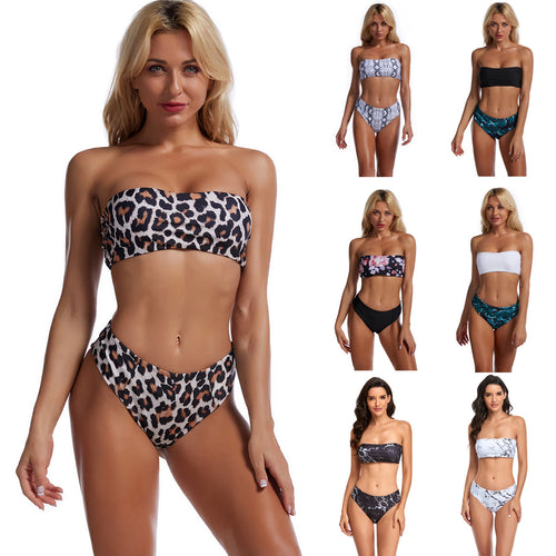 Women's Bandeau Bikini with Floral Top and High Waist StylebySassy