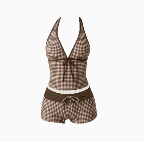 Women's tankini with fashionable polka dot pattern and adjustable halter StylebySassy