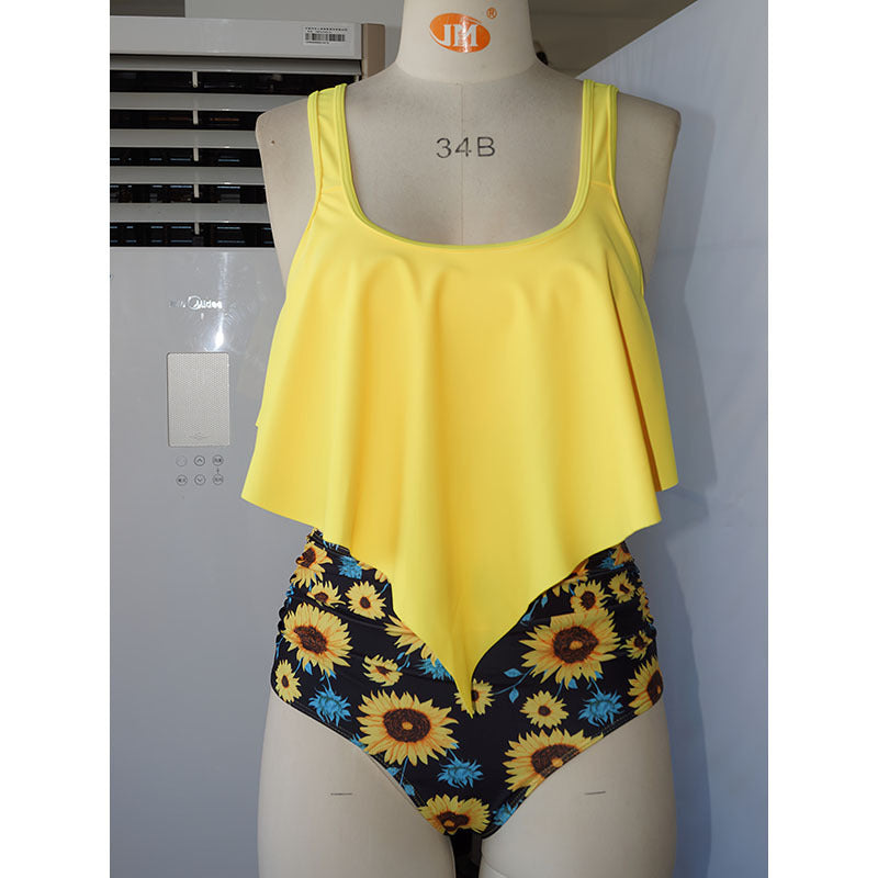 Women's swimsuit with stylish layered look and floral bottom StylebySassy