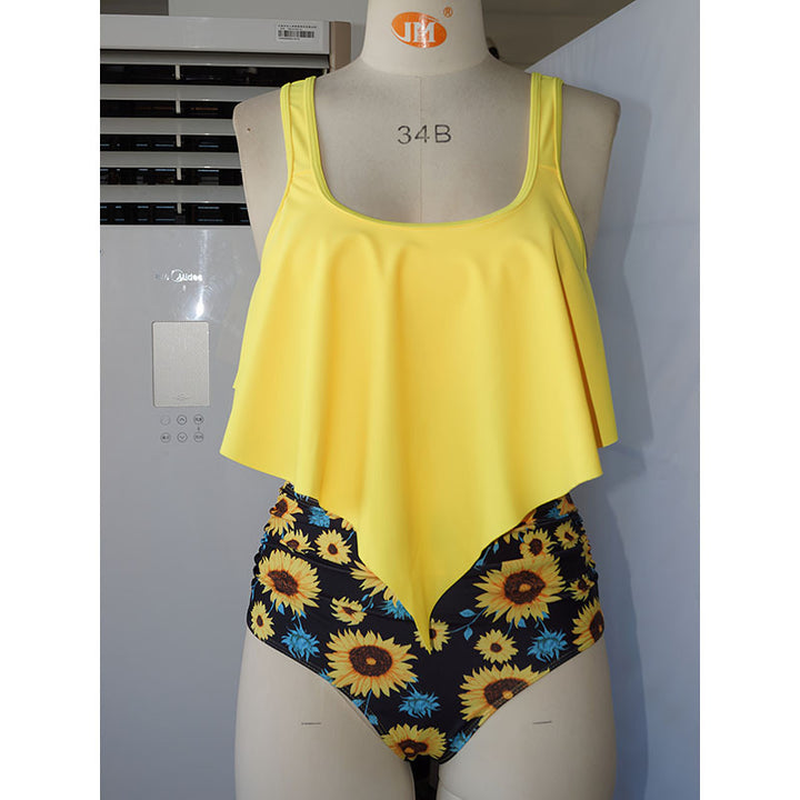 Women's swimsuit with stylish layered look and floral bottom StylebySassy