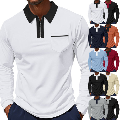 Men's long-sleeved polo with half zip, patch chest pocket, and fine structure jersey quality StylebySassy