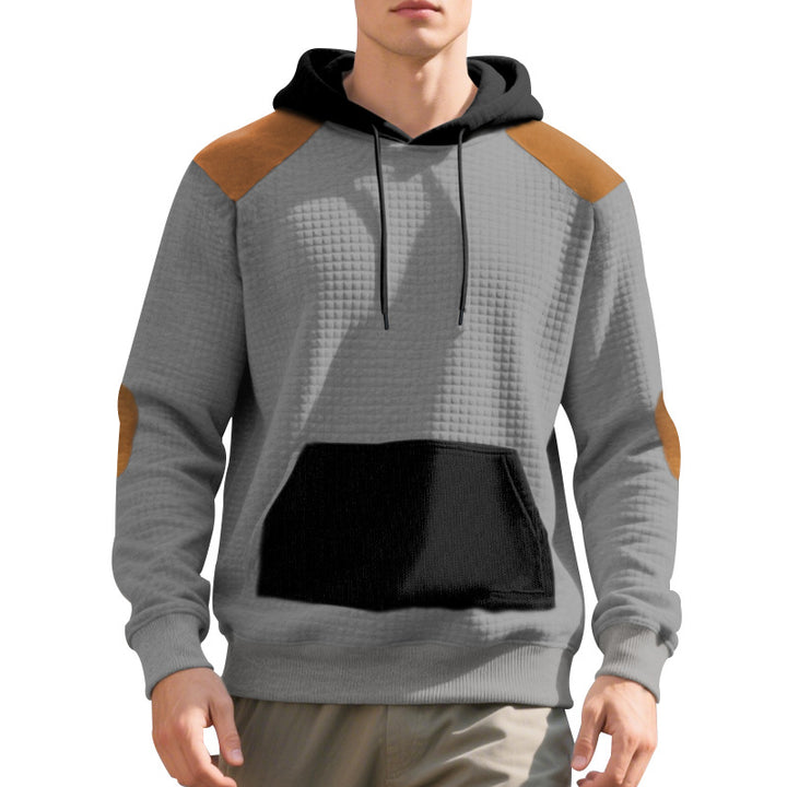 Men's urban waffle knit hoodie with kangaroo pocket and trim StylebySassy