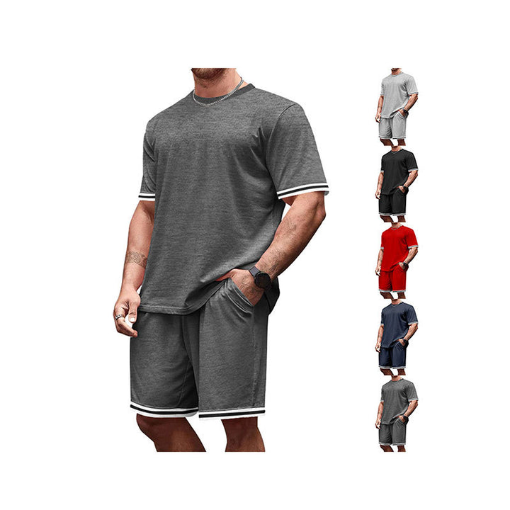 Men's sporty lounge set made of high-quality cotton blend with fitted short-sleeve shirt and drawstring shorts with contrasting cuffs StylebySassy