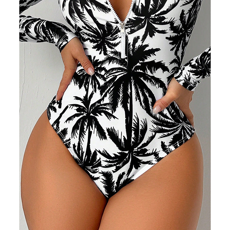 Women's one-piece swimsuit with long sleeves and practical zipper StylebySassy