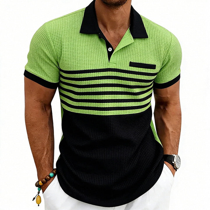 Men's Jacquard Polo with Block Stripes, Chest Cover and Cotton Mix StylebySassy