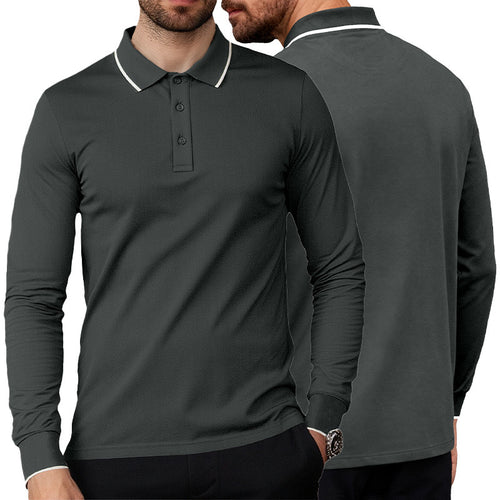 Men's long-sleeved pique polo shirt with contrasting piping at the collar and cuffs StylebySassy