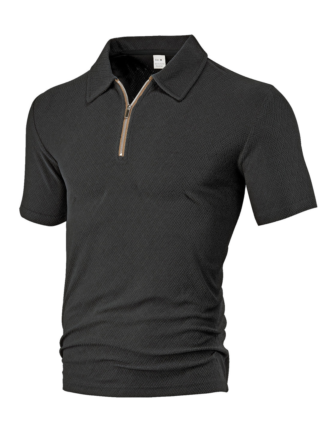 Men's slim fit half-zip polo with fine herringbone jacquard structure StylebySassy