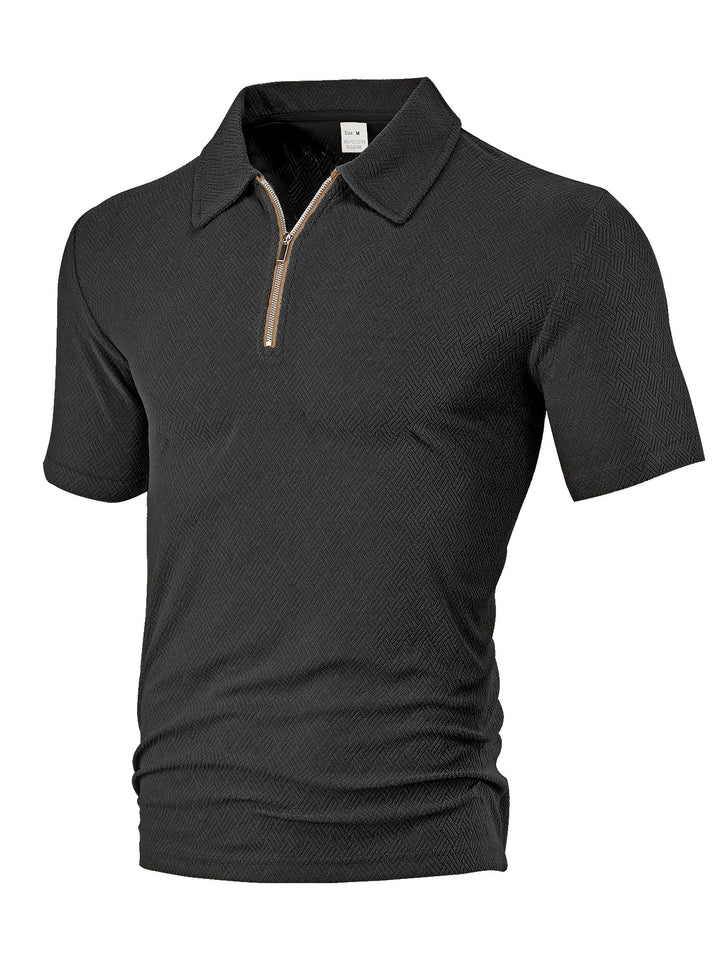 Men's slim fit half-zip polo with fine herringbone jacquard structure StylebySassy