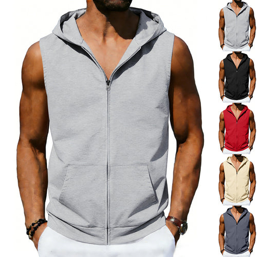 Men's sleeveless hooded vest with full zip and kangaroo pocket StylebySassy