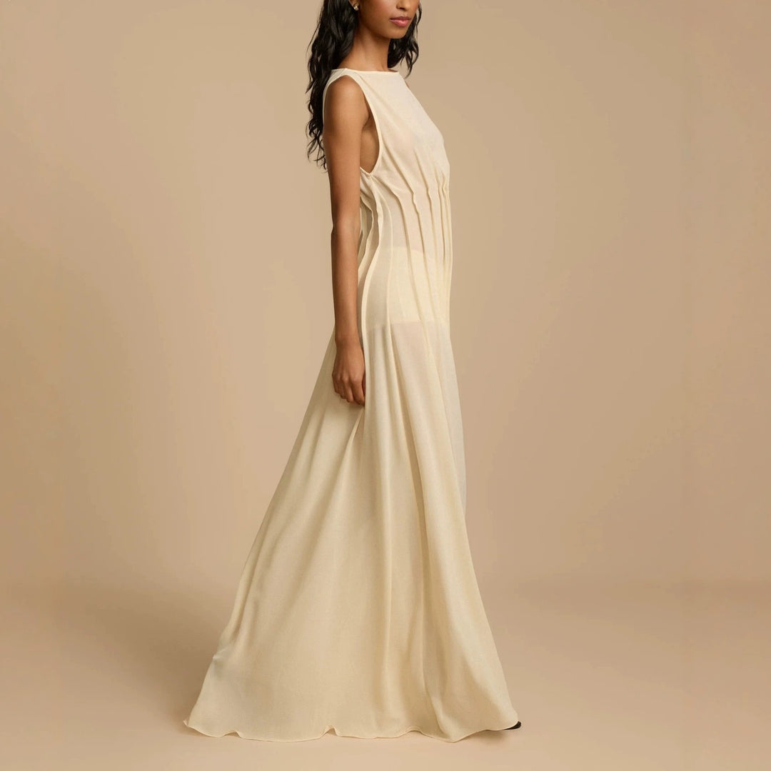 Ladies Long Evening Dress with Refined Pleats