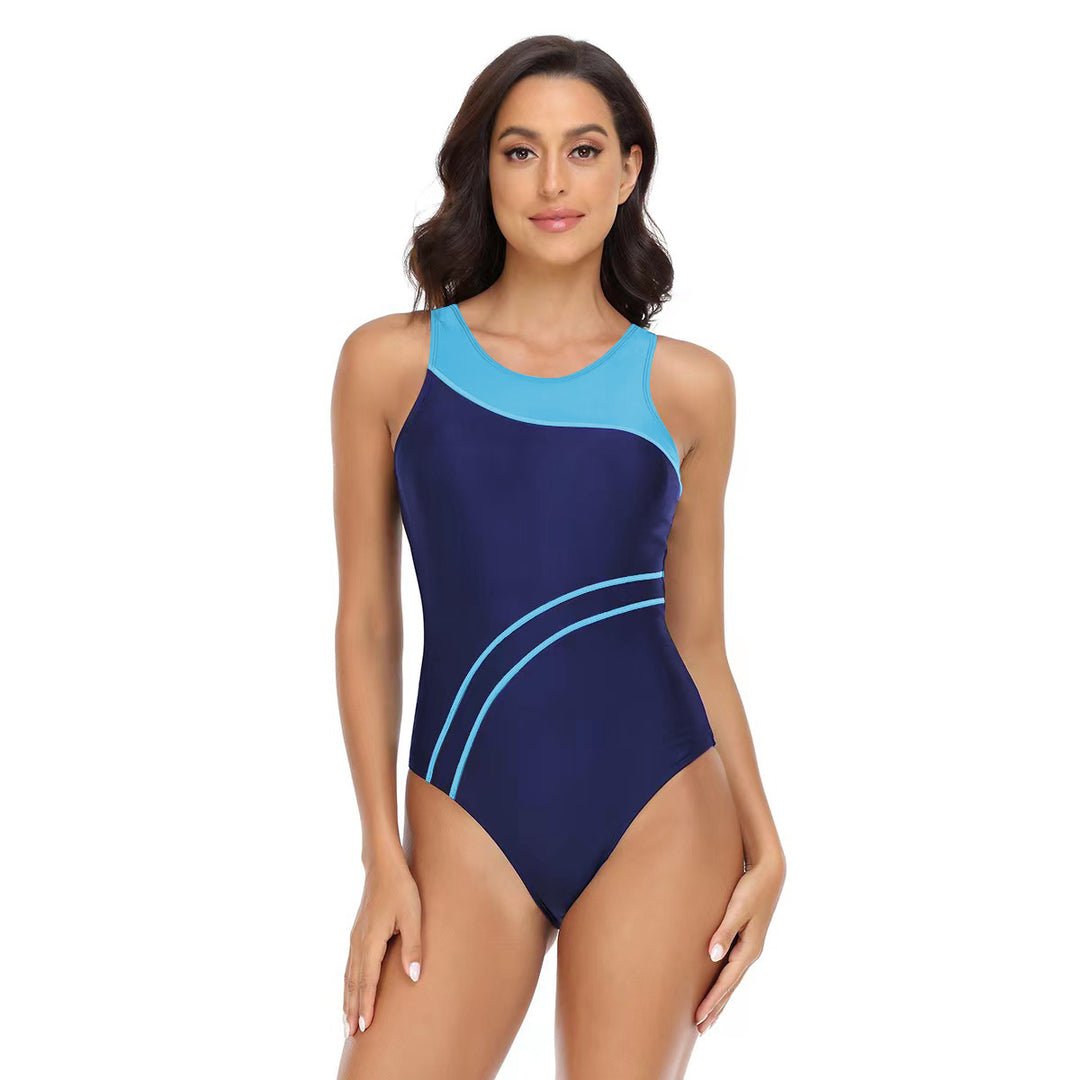 Women's Sporty One-Piece Swimsuit with Fashionable Color Contrast StylebySassy