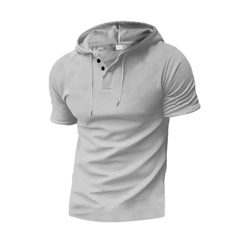 Men's short sleeve hooded polo with three-button placket and fine structured jersey StylebySassy