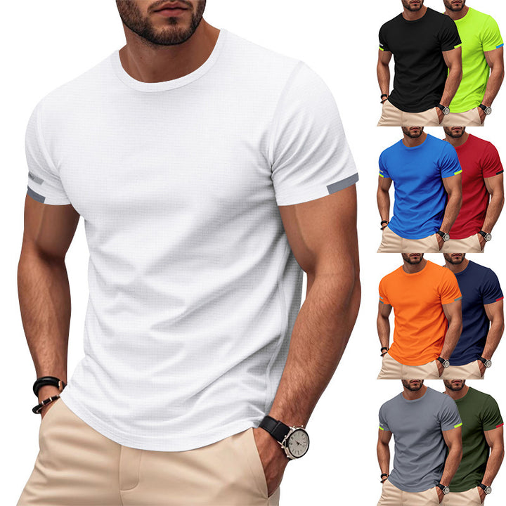 Men's nan athletic short-sleeve cotton jersey T-shirt with round neck and reflective sleeve details StylebySassy