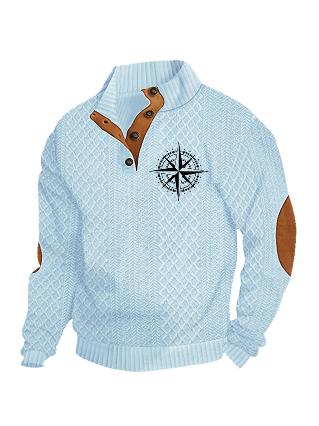 Men's nan Heritage textured pullover with stand-up collar faux leather trim elbow patches and half-button placket StylebySassy