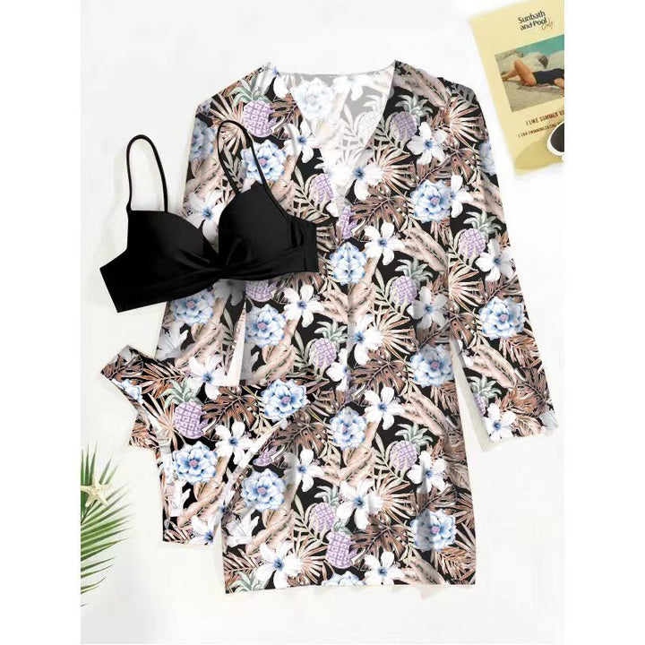 Women’s Bikini Set with Floral Patterns and Elegant Cover-Up StylebySassy