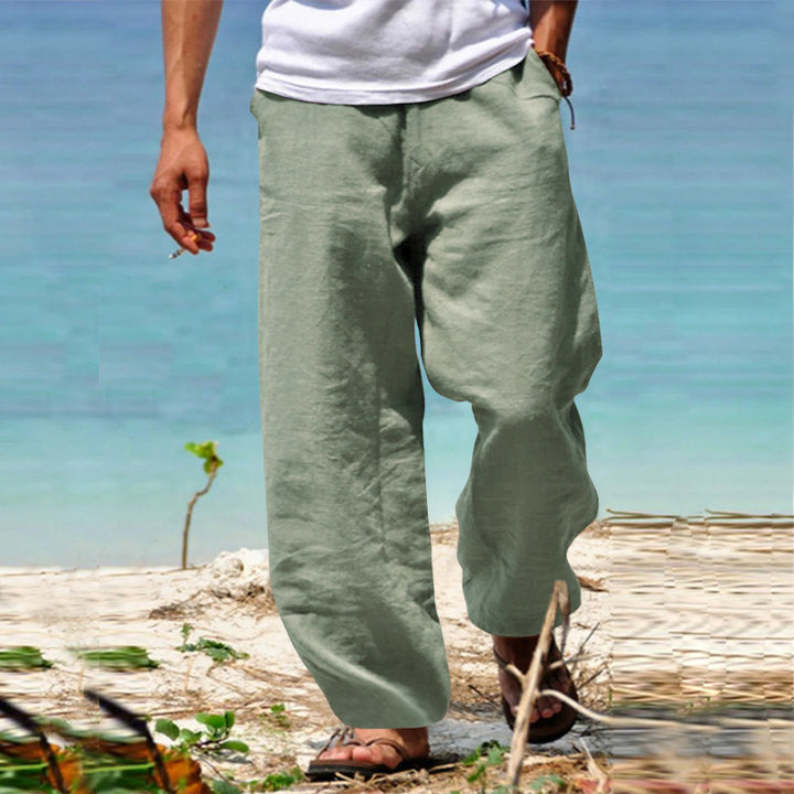 Men's casual beach pants in palazzo cut made of breathable linen-cotton blend with comfort waistband StylebySassy