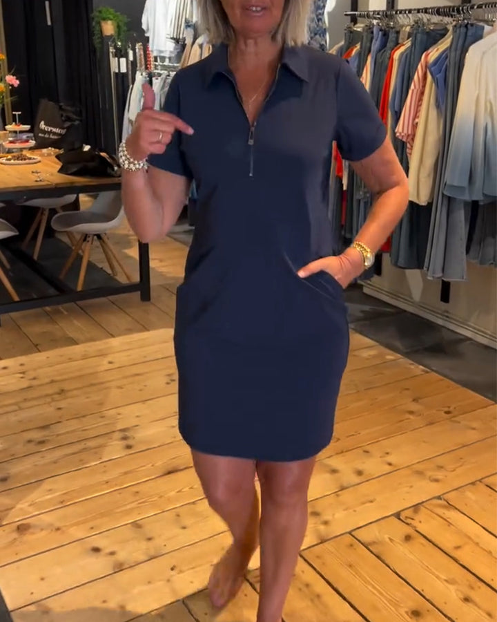 Women's nan legeres polo dress made of jersey with half front zipper and side pockets StylebySassy