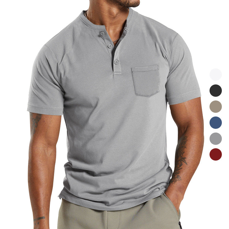 Men's breathable cotton-elastane short sleeve Henley with chest pocket StylebySassy