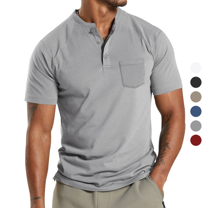 Men's breathable cotton-elastane short sleeve Henley with chest pocket StylebySassy