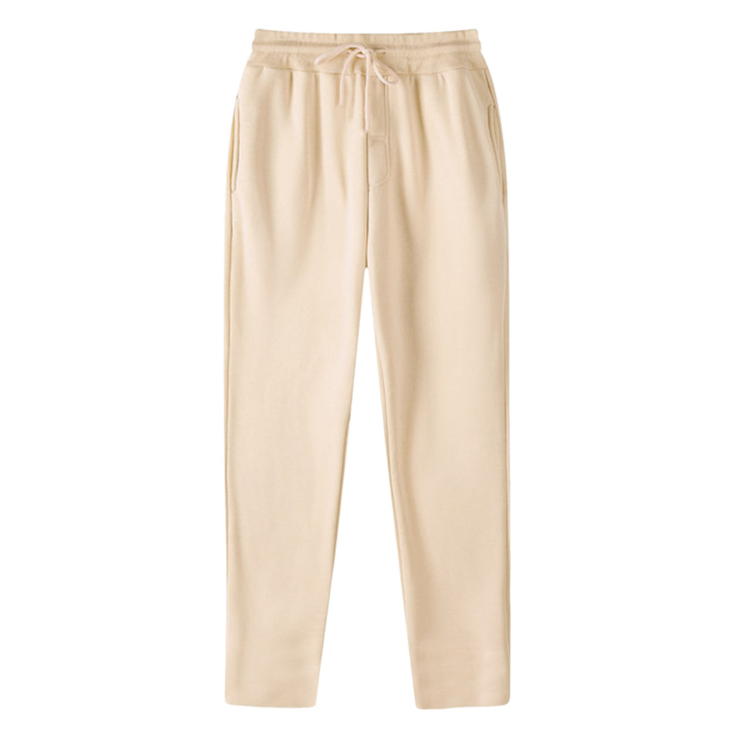 Men's straight-cut sweatpants made of mottled cotton blend with elastic waistband, drawstring, and side pockets StylebySassy
