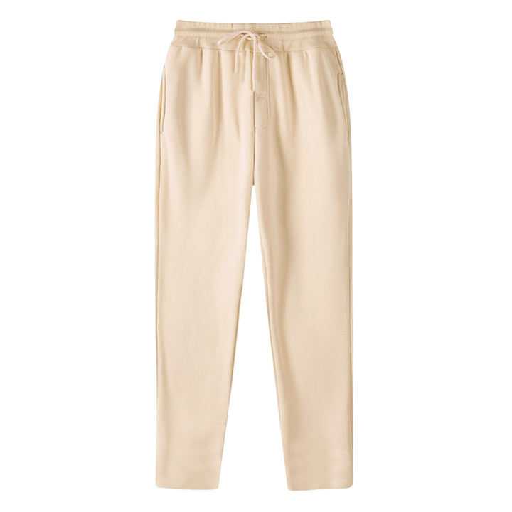 Men's straight-cut sweatpants made of mottled cotton blend with elastic waistband, drawstring, and side pockets StylebySassy