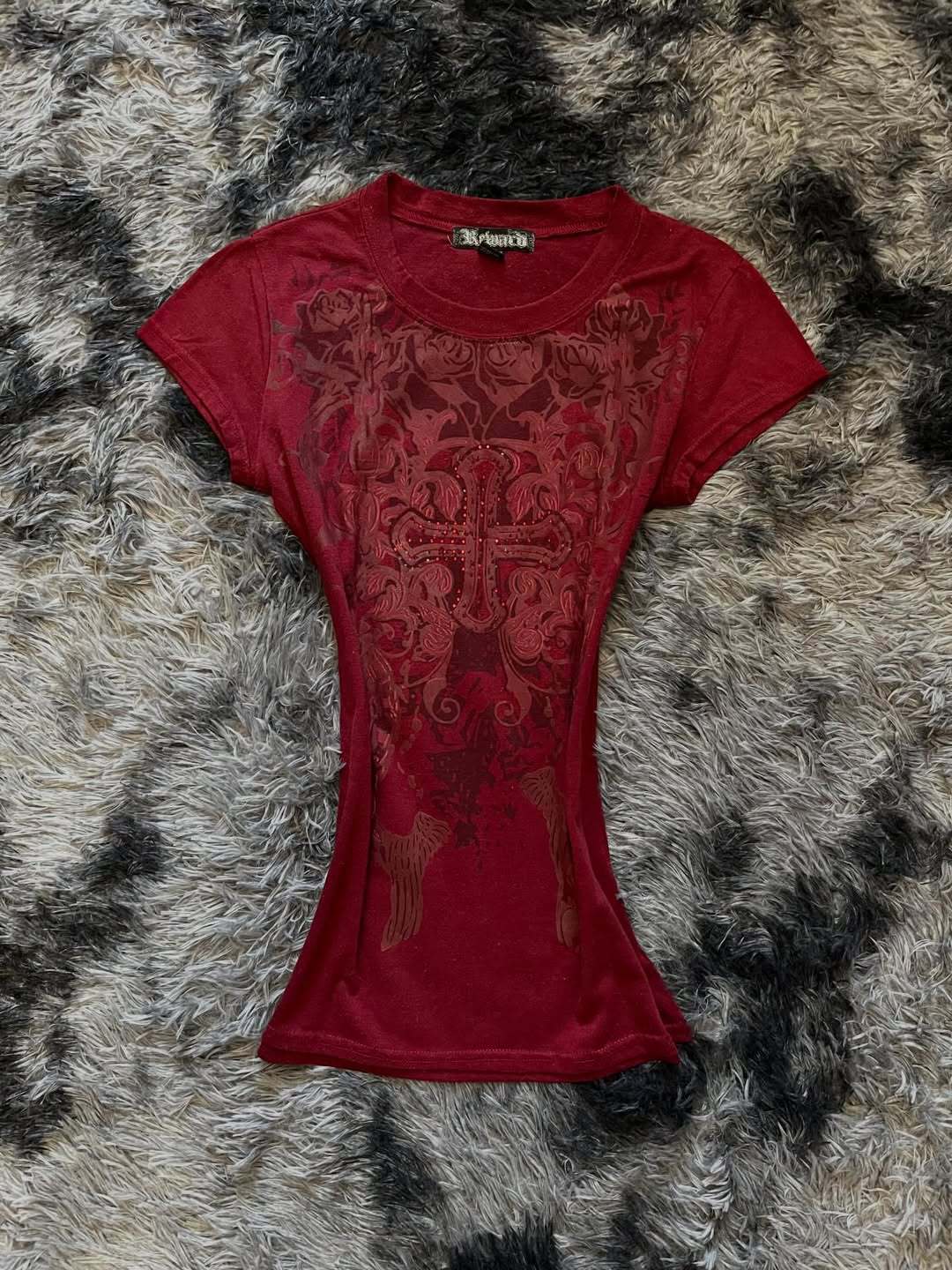 Women’s T-shirt with elaborately designed floral print and glitter accents StylebySassy