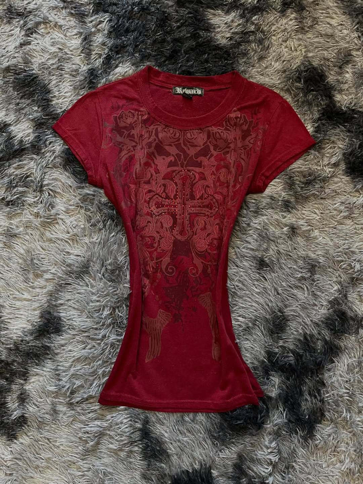 Women’s T-shirt with elaborately designed floral print and glitter accents StylebySassy