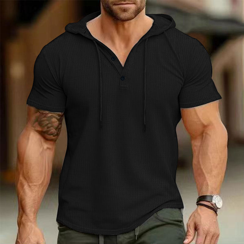 Men's short sleeve hooded polo with three-button placket and fine structured jersey StylebySassy