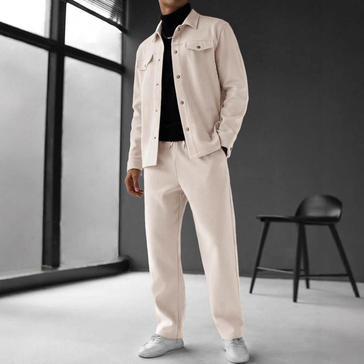 Men's two-piece overshirt and relax pants set made of soft cotton terry with snap button placket and drawstring StylebySassy
