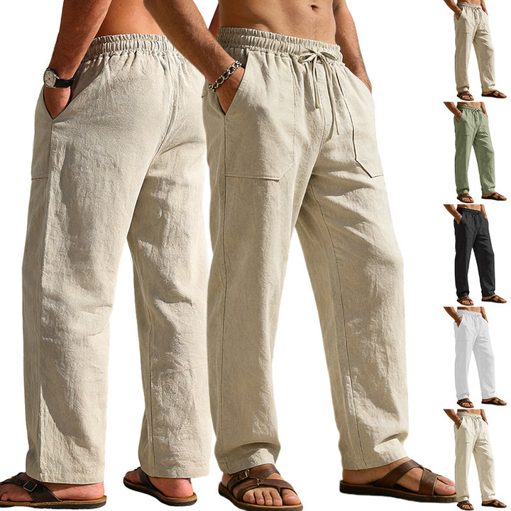 Men's wide Relaxed pants made of linen blend with drawstring waistband and patch leg pockets StylebySassy