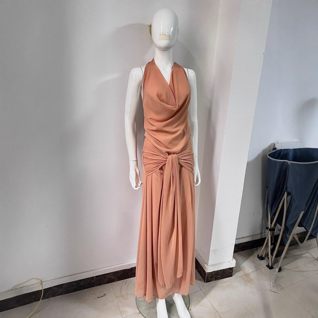 Women Elegant Long Evening Dress with Refined Halter Net StylebySassy