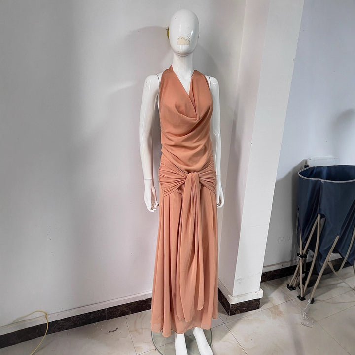 Women Elegant Long Evening Dress with Refined Halter Net StylebySassy