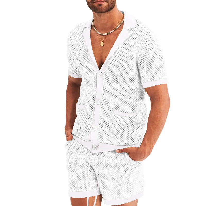 Men's open mesh knit cardigan with matching drawstring shorts StylebySassy