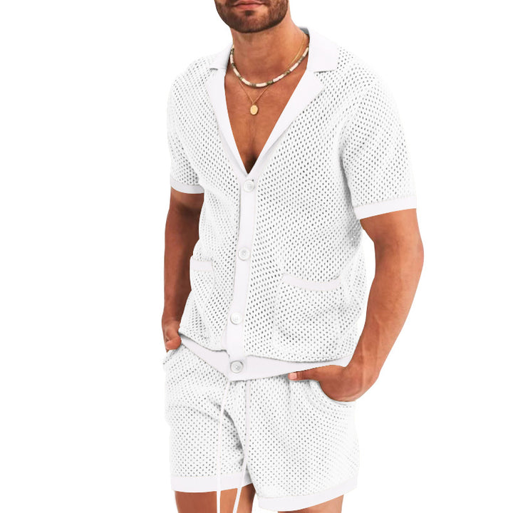 Men's open mesh knit cardigan with matching drawstring shorts StylebySassy