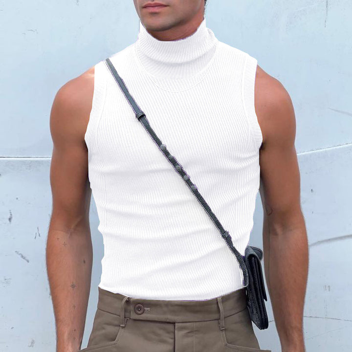 Women's sleeveless turtleneck top made of textured cotton blend StylebySassy