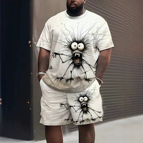 Men's casual leisure two-piece set with large smiley sunglasses print StylebySassy